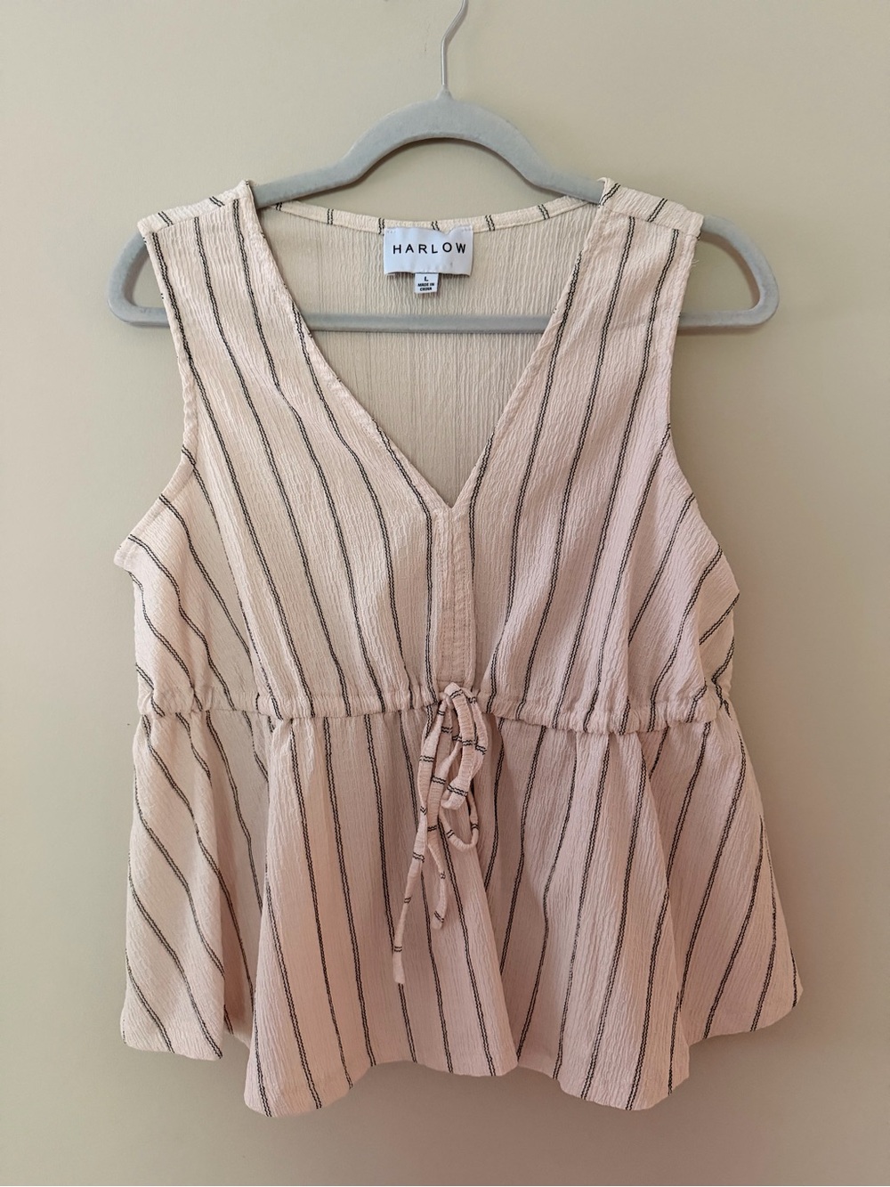 Harlow Cream & Black Striped V-Neck Tie-Front Peplum Camisole